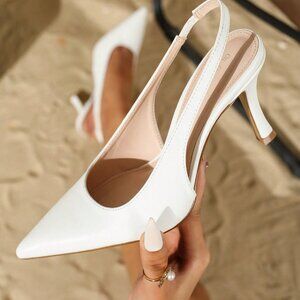 White Elegant Women's Backstrap Pointed Toe Stiletto Heels Pumps